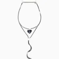 Кулон на затяжке 2 яруса медь "Медальон" 40/70см, сердце, цвет серебро