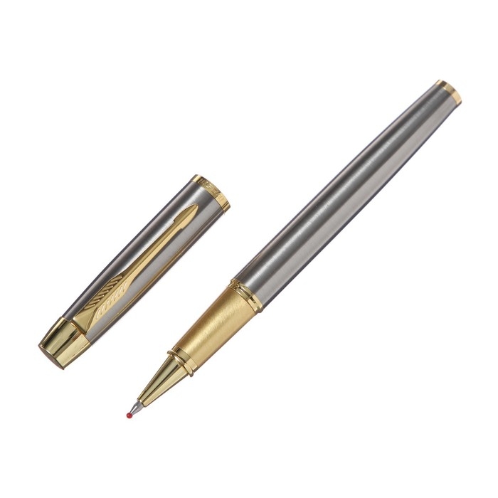 Ручка подарочная роллер в кожзам футляре, корпус серебро, золото Ручка подарочная роллер в кожзам футляре, корпус серебро, золото