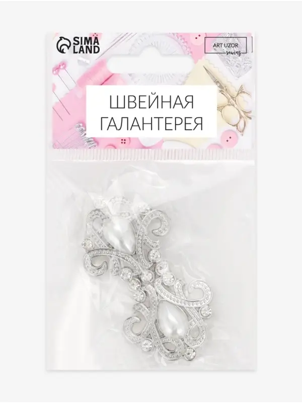 Декоративная застёжка &laquo;Узор&raquo;, 6.5&times;3.5 см, цвет белый