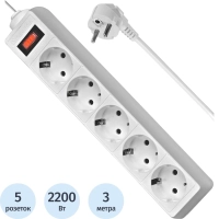 Сетевой фильтр Defender  ES 3 3 м, белый, 5 розеток(99482)