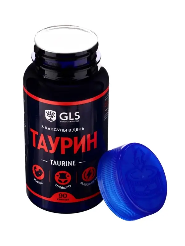 Таурин 1000 для повышения энергии и выносливости GLS Pharmaceuticals, 90 капсул по 400 мг