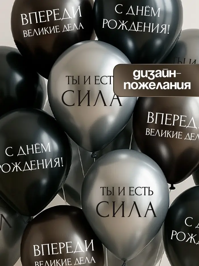 Воздушный шар латексный 12" «С днём рождения. Ты- сила », серебро хром, графит хром, чёрный 25 шт. 1