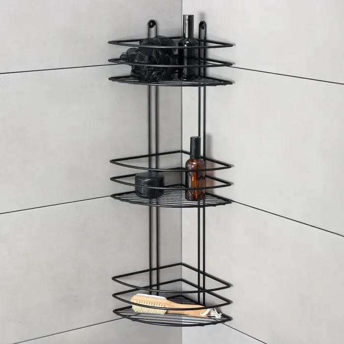 Полка для ванной угловая 3-ярусная, 20&times;20&times;66 см, чёрная