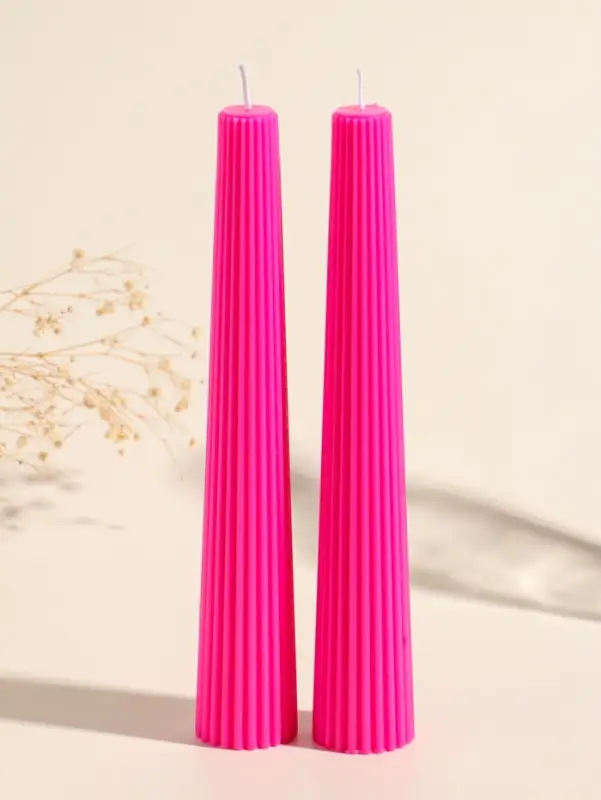 Набор свечей, 3.5х23 см, 2 шт "Башня" ярко-розовый 4х9,5х25 см