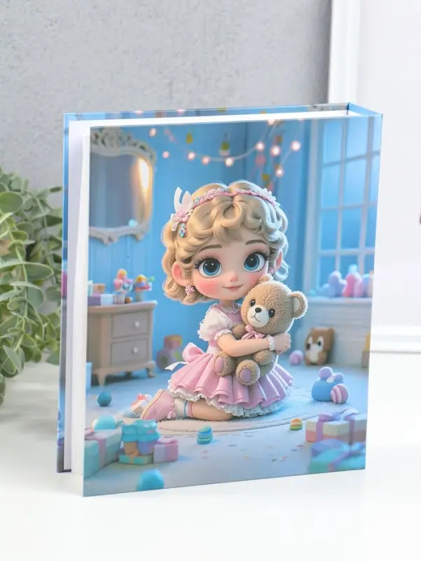 Фотоальбом на 80 фото 10х15 см "Малышка в розовом платье, с мишкой" в коробке 5х19х22,8 см   1096272