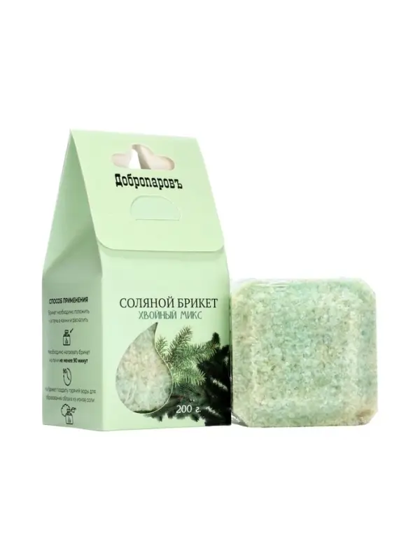 Соляной брикет куб &laquo;Хвойный микс&raquo; 200 г &laquo;Добропаровъ&raquo; пихта, сосна, ель