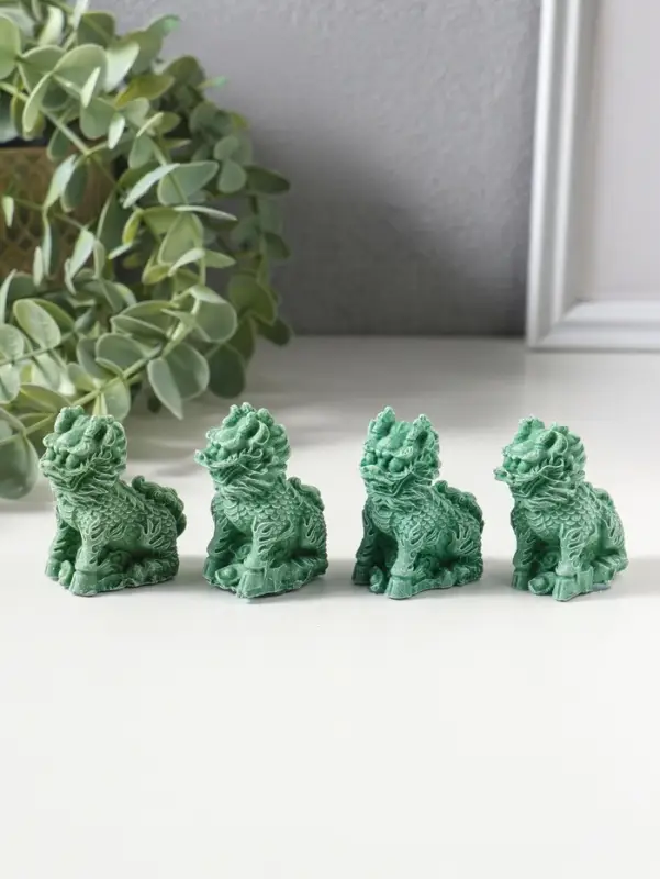 Сувенир полистоун "Собаки Фу" набор 4 шт зелёный 2,3х4,5х5 см
