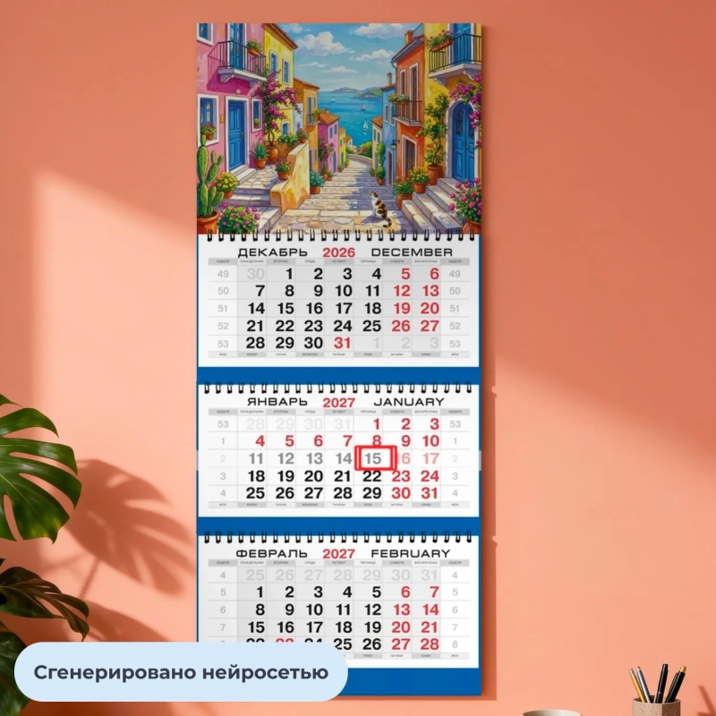 Календарь настенный 3-х блочный 2027 Attache Морской пейзаж 295х710мм
