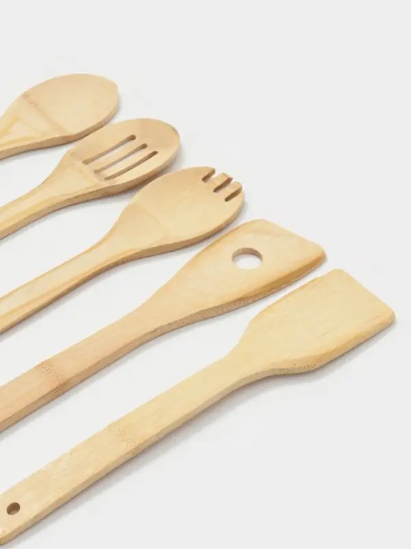 Набор кухонных принадлежностей Доляна &laquo;Бамбуковый лес&raquo;, 5 предметов на подставке: 2 лопатки, 3 ложки
