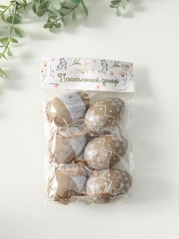 Декор пасхальный "Крашенные яички с белыми узорами" набор 6 шт 4х4х6 см