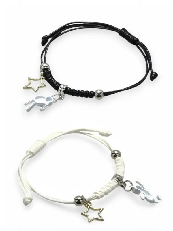 Браслеты парные &laquo;Неразлучники. Космонавты со звёздами&raquo;, d=7 см, набор 2 шт. чёрный, белые