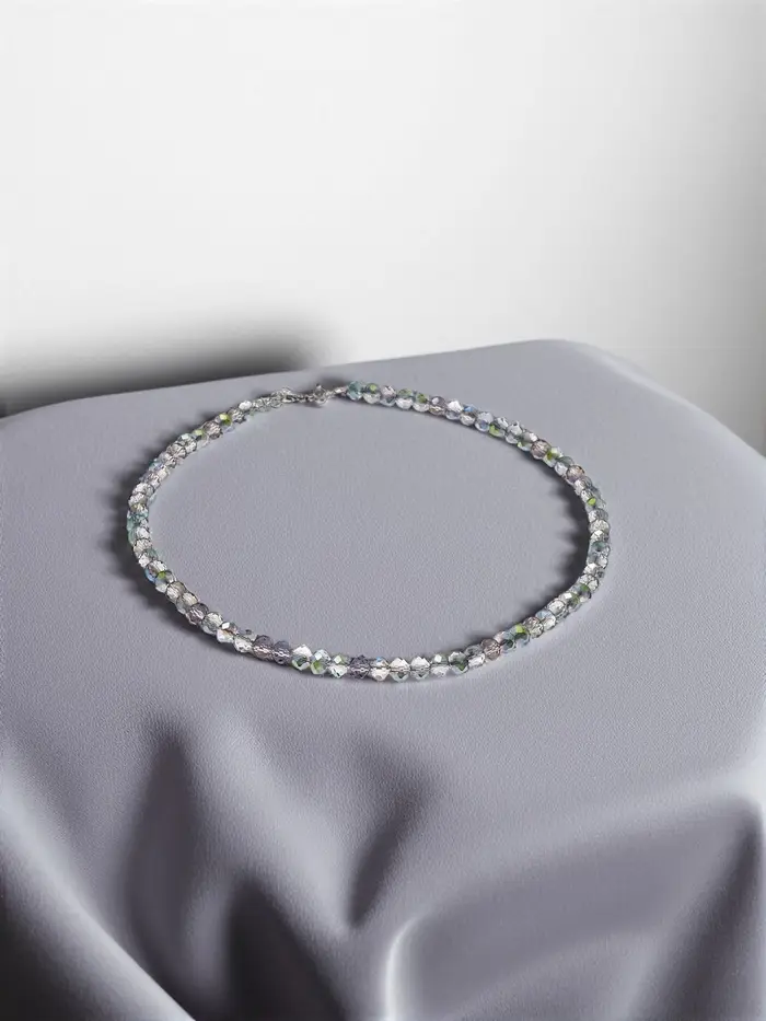 Чокер из бисера &laquo;Хрусталь&raquo;, серый в серебре, 36 см + 5 см доп, цепочка