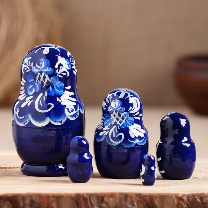 Матрёшка «Гжель», тёмно-синее платье, 5 кукольная, 10 см Матрёшка «Гжель», тёмно-синее платье, 5 кукольная, 10 см