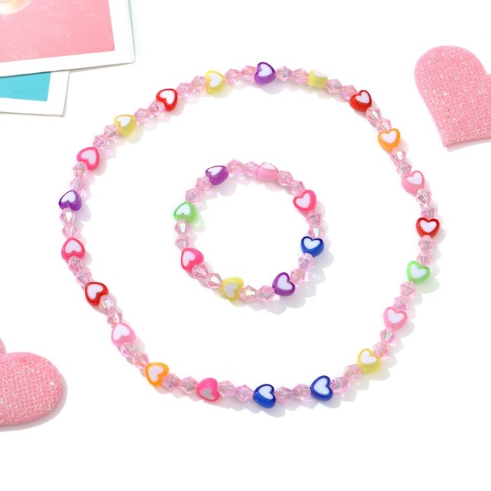 Набор детский «Выбражулька» 2 предмета: бусы, браслет, сердечки-карамельки, цветной Набор детский «Выбражулька» 2 предмета: бусы, браслет, сердечки-карамельки, цветной
