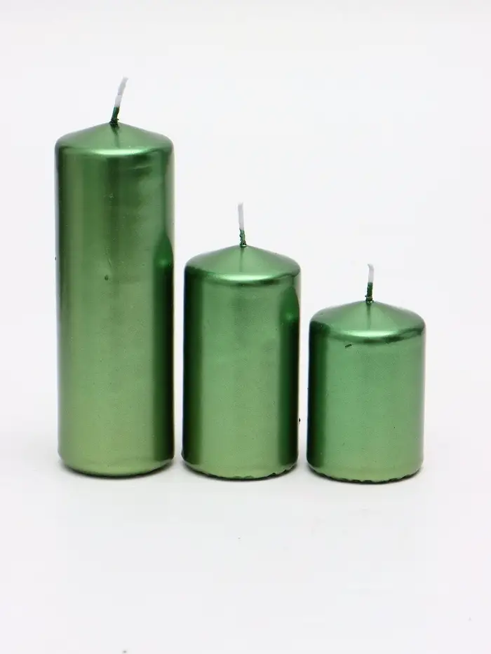 Свеча столбик 5&times;7.5, 10, 15 см, набор 3 шт., зелёный металлик