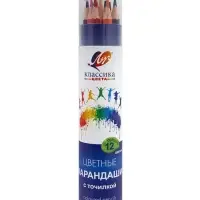 Карандаши 12 цветов, заточенные, шестигранные, с точилкой, дерево