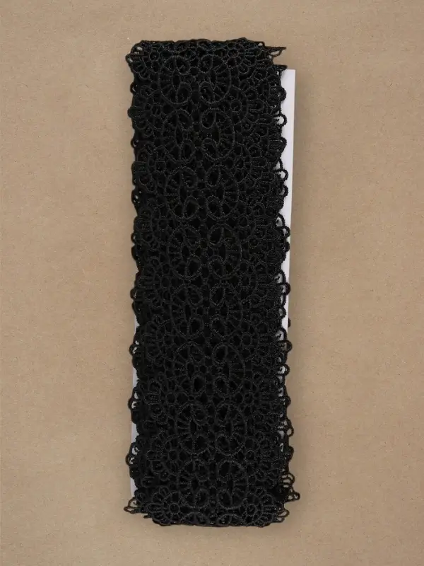 Кружево гипюровое, 65 мм, 6.8&plusmn;0.5 м, цвет чёрный