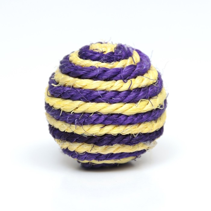 Шарик для кошек из сизали, 4,5 см, жёлтый/фиолетовый Шарик для кошек из сизали, 4,5 см, жёлтый/фиолетовый