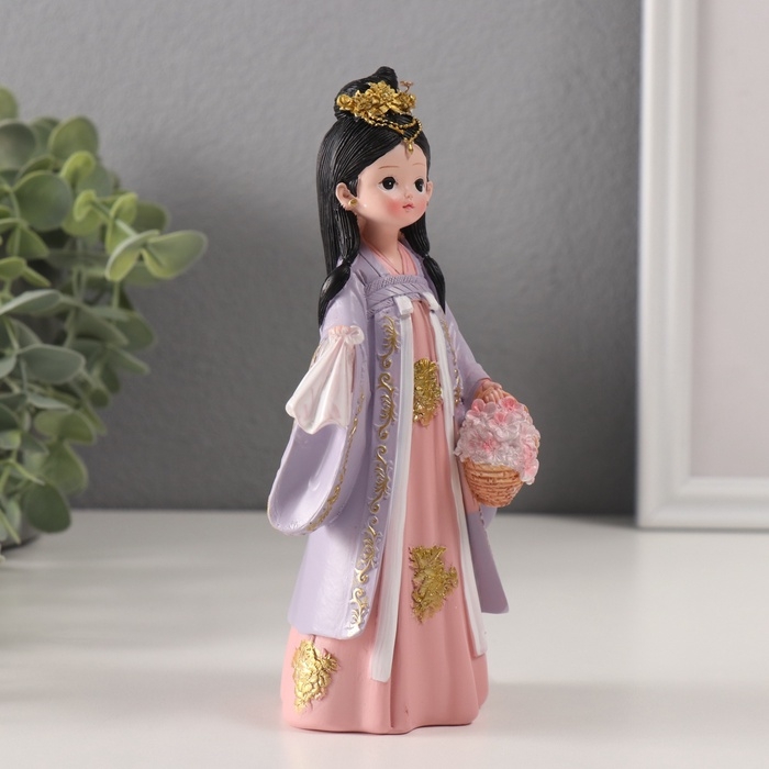 Сувенир полистоун  Сувенир полистоун "Девочка в кимоно с платочком и корзиной цветов" розовый 5х7,5х18 см