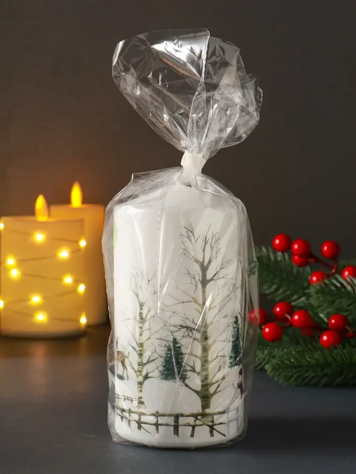 Свеча столб 70х140мм с декором, Дед мороз