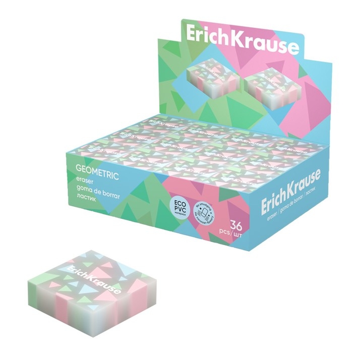 Ластик ErichKrause Ластик ErichKrause "Geometric", 32 х 32 х 11 мм, эко-ПВХ, микс