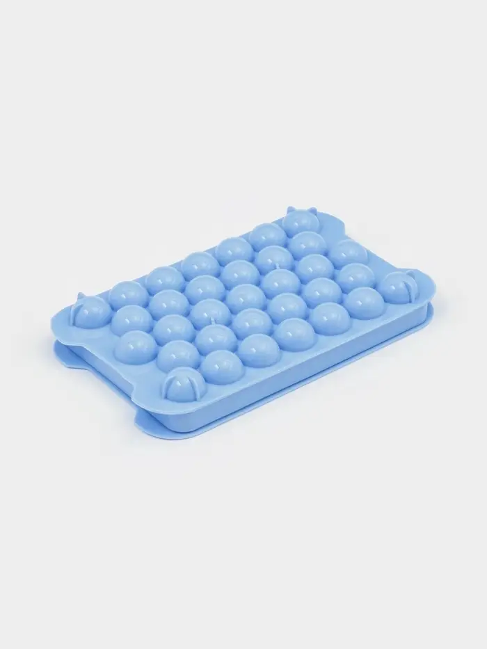 Форма для льда Доляна, с контейнером и совком, 19.1&times;11.6&times;8.5 см, ячейка d=2.1 см, пластик, голубая