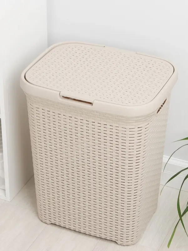 Корзина бельевая &laquo;Ротанг&raquo;, 60 л, 34.6&times;44.5&times;56 см, с крышкой, латте