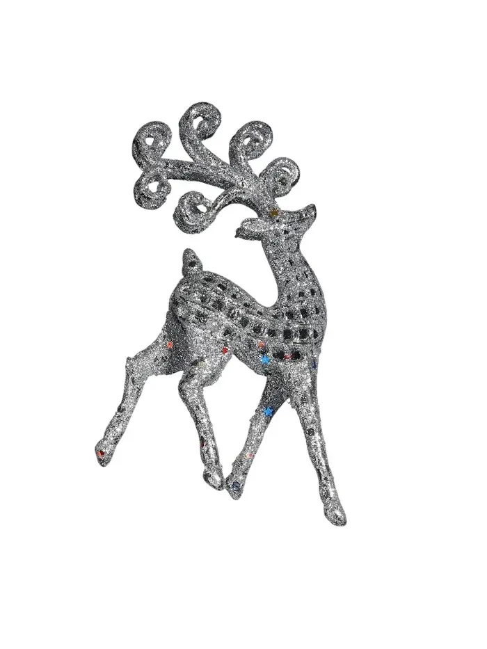 Ёлочные игрушки 2 шт. &laquo;Зимнее волшебство. Ажурный олень в блёстках&raquo; пластик, 5.5&times;12 см, серебро/золото