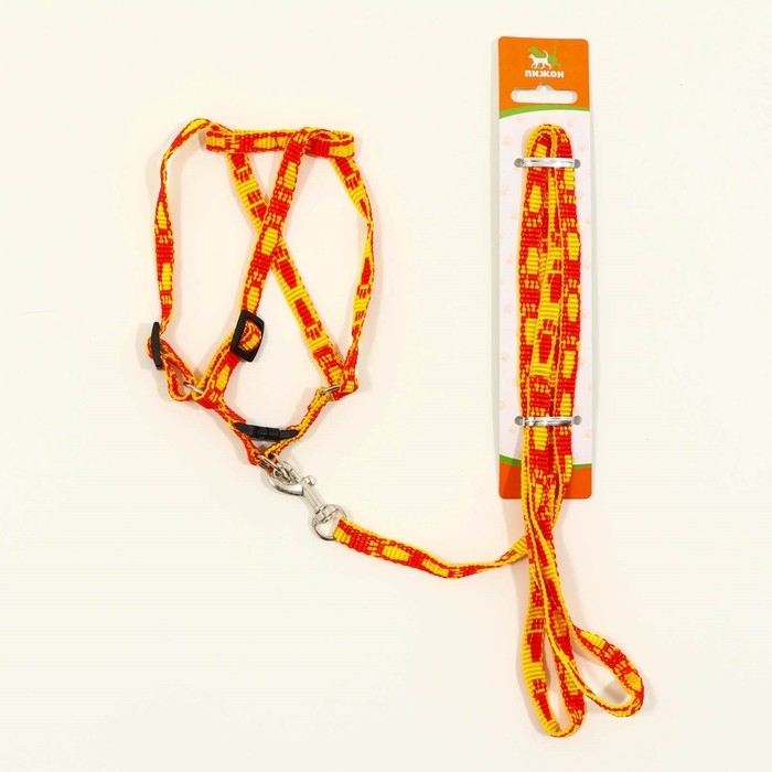 Комплект Комплект "Большая лапа", ширина 1 см, поводок 120 см, шлейка 25-36 см, оранжево-жёлтый