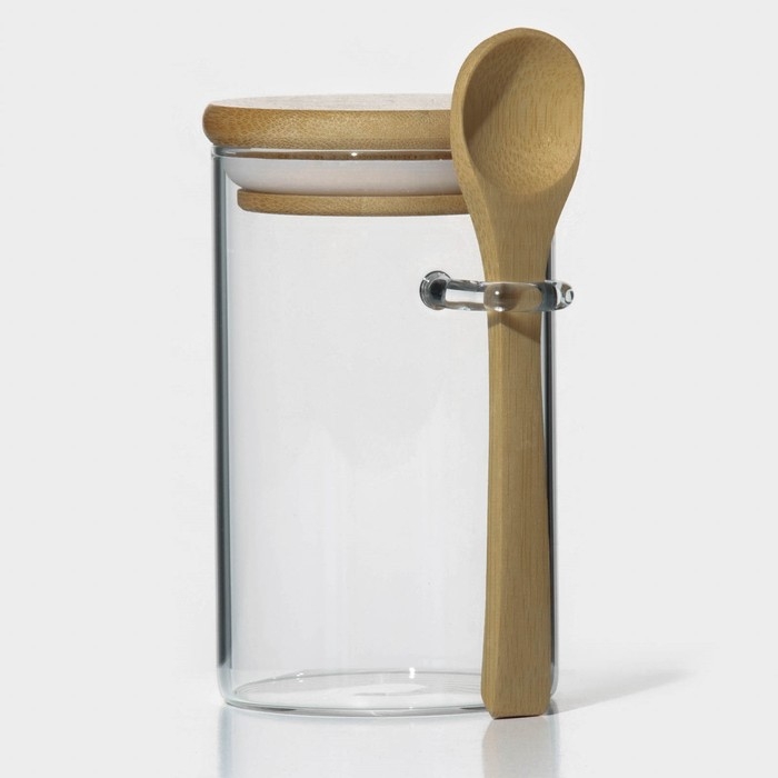 Банка стеклянная для хранения сыпучих продуктов с ложкой BellaTenero «Эко», 280 мл, 7×11 см, с бамбуковой крышкой Банка стеклянная для хранения сыпучих продуктов с ложкой BellaTenero «Эко», 280 мл, 7×11 см, с бамбуковой крышкой