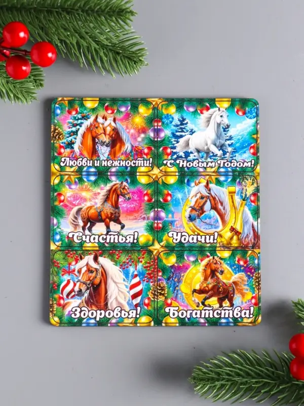 Набор новогодних магнитов 6 шт " Любви и нежности" 6,5х4 см