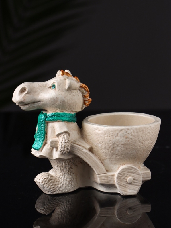 Фигурное Кашпо Фигурное Кашпо "Лошадь с тележкой" 10х10х6 см, бежевый