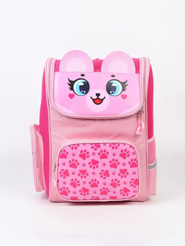 Ранец с эргономичной спинкой квадратный с доп. элементами "Мишка"