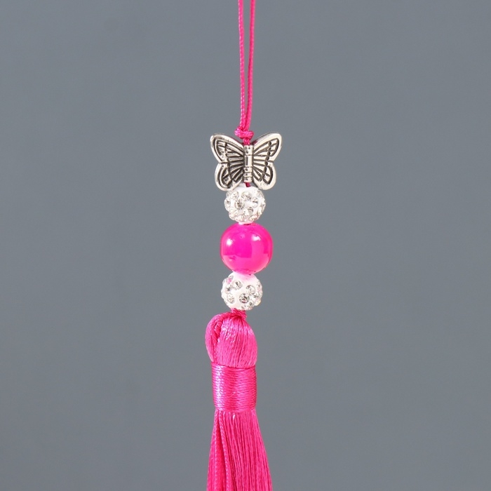Подвеска текстиль, металл  Подвеска текстиль, металл "Бабочка" фуксия 1х1,2х16,5 см