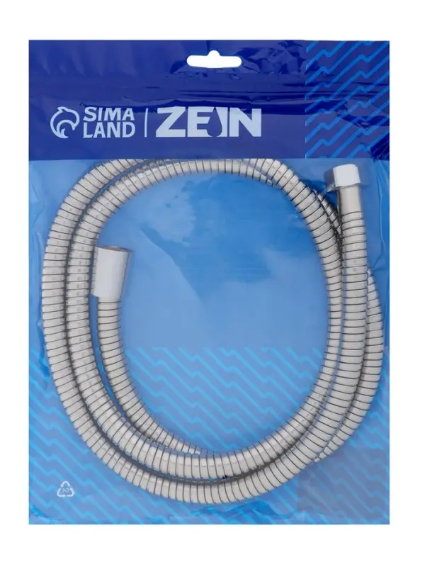Душевой шланг ZEIN Z21PS, растягивающийся 150-200 см, гайки латунь, нержавеющая сталь, Имп/Имп