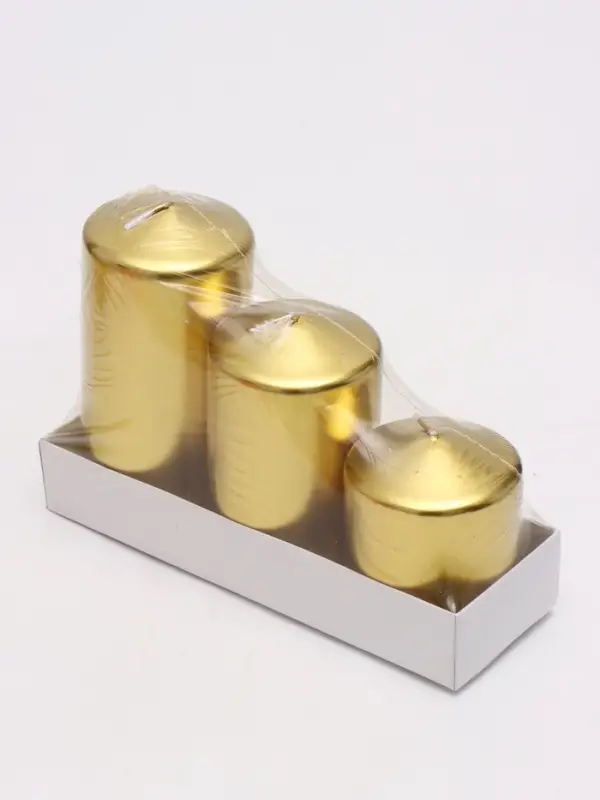Свеча столбик 6&times;7.5, 10, 12.5 см, набор 3 шт., золото