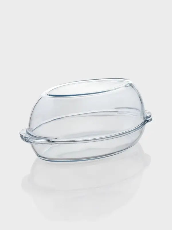 Утятница овальная Paşabah&ccedil;e, 2,6/1.3 л, с крышкой-формой для запекания, жаропрочное стекло, прозрачная