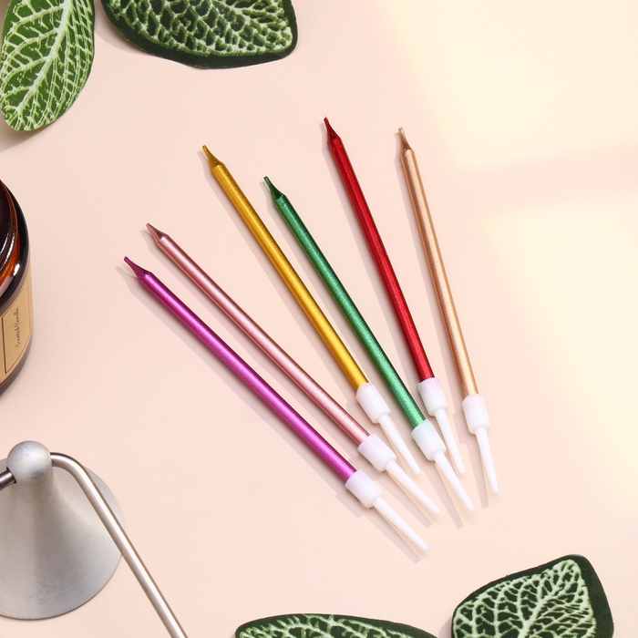 Свечи в торт коктейльные Свечи в торт коктейльные "Шайн", 6 шт, 10 см, металлик