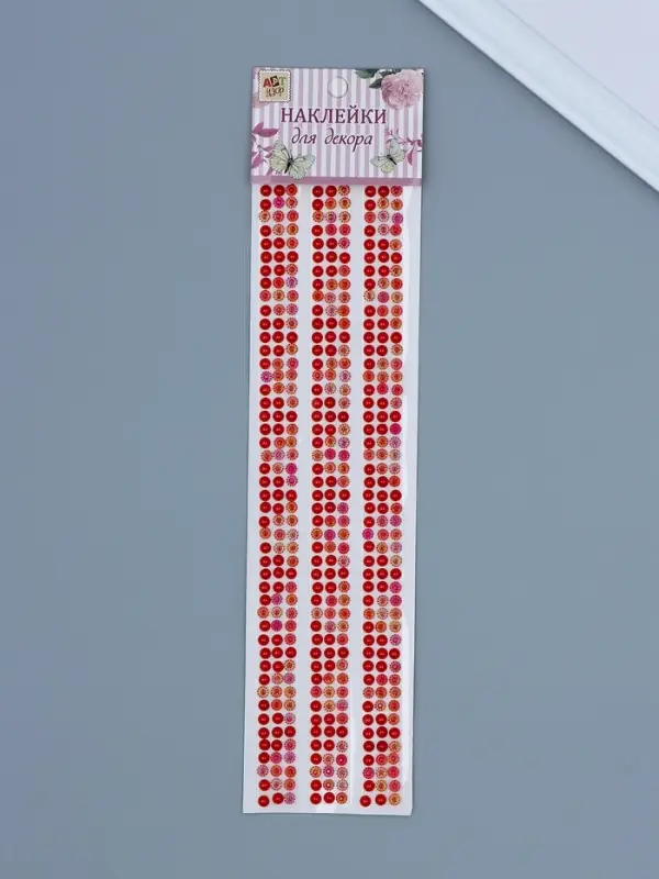 Наклейка пластик стразы Наклейка пластик стразы "Жемчужины и цветочки" красные 7х31 см