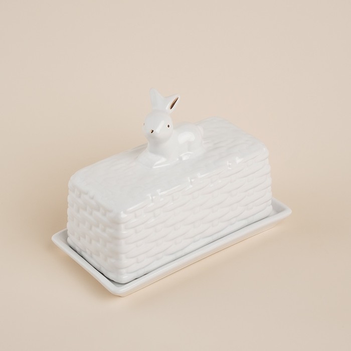 Маслёнка керамическая SL Home «Лесные кролики», 20,5×11×15,5 см, цвет белый Маслёнка керамическая SL Home «Лесные кролики», 20,5×11×15,5 см, цвет белый