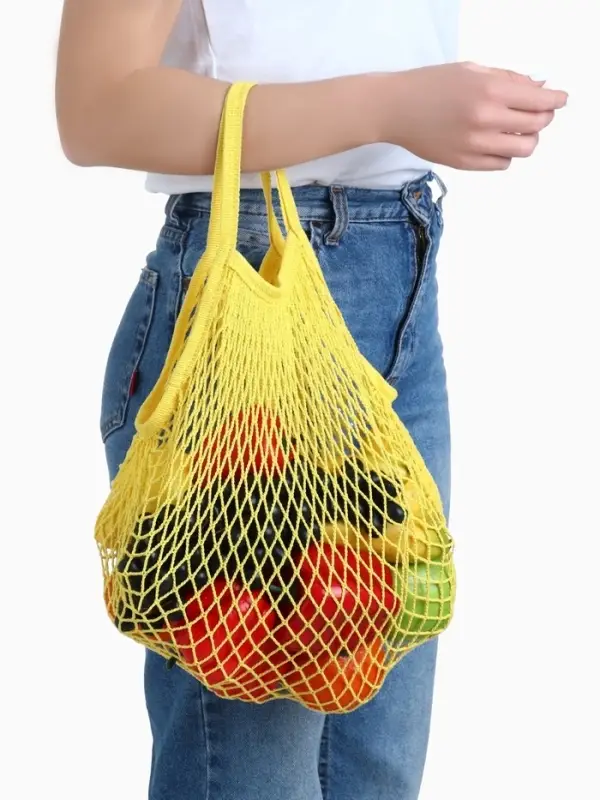 Сумка - авоська плетёная, ручка 12 см, клетка 1.5 см, жёлтая