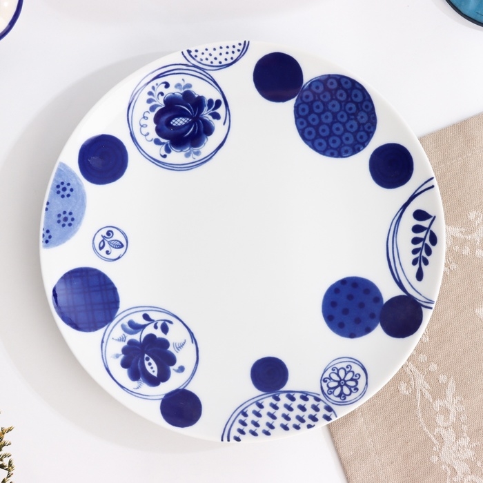 Тарелка Тарелка "Романс мозаика", д-200мм, нео гжель