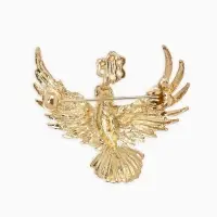 Брошь "Калибри с цветком", цвет белый в золоте