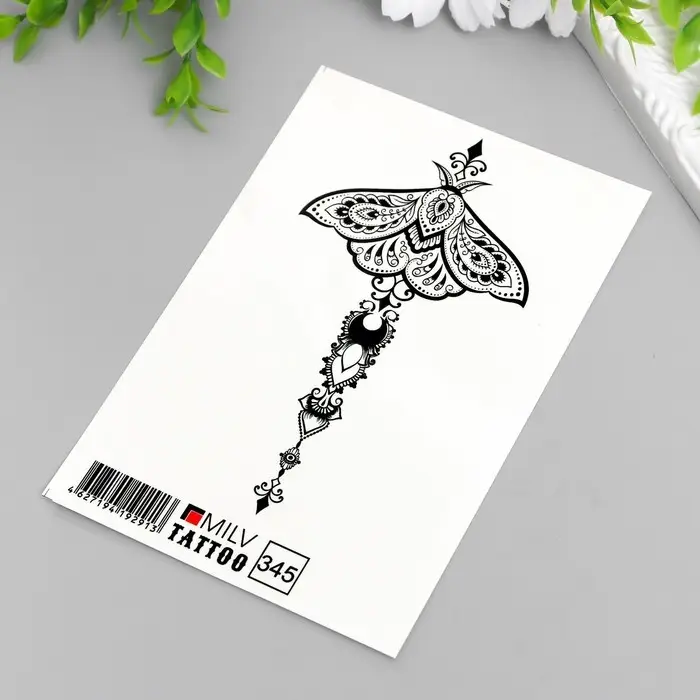 Переводная тату на тело чёрная «Узор», 10×15 см