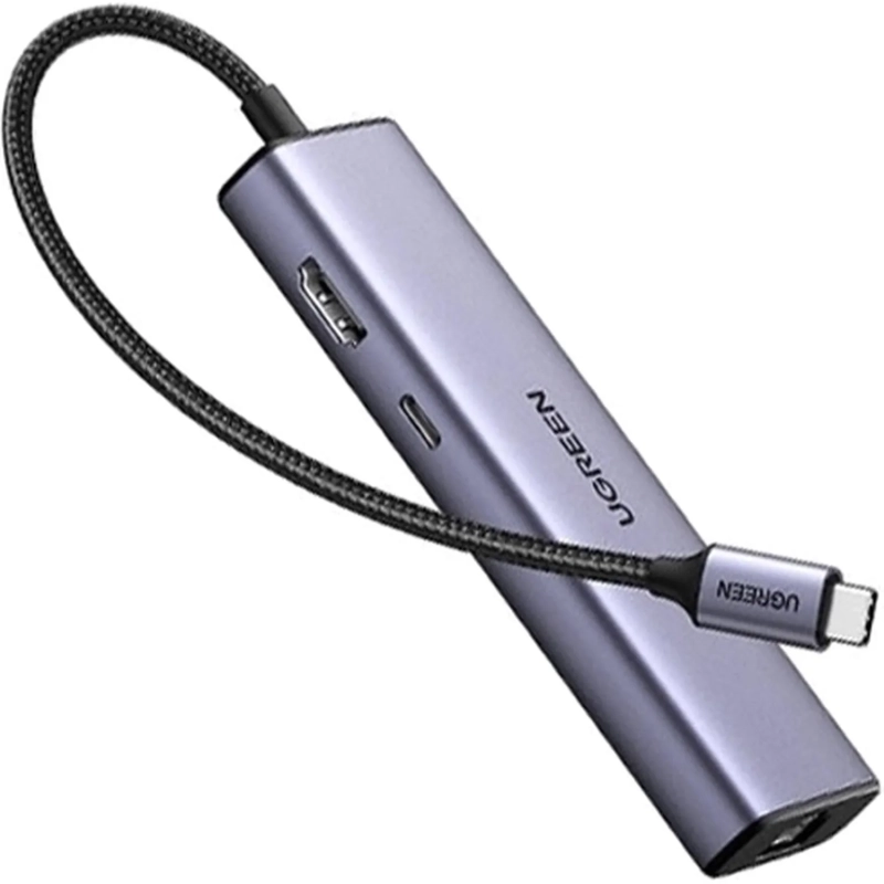 Разветвитель USB UGREEN CM512 (15598) USB-C To 3xUSB3.0+HDMI+RJ45+PD серый