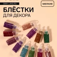 Блёстки для декора &laquo;Блистай&raquo;, 12 бутылочек, мелкие, разноцветные
