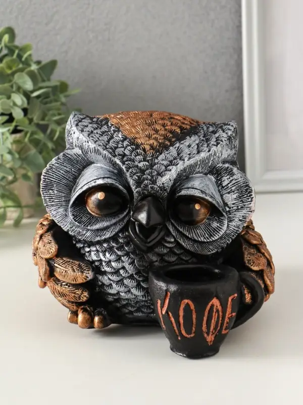 Копилка Копилка "Сова с чашкой" 15х18 см, бронза с серебром