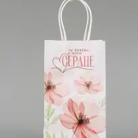 Пакет подарочный &laquo;Сердце&raquo;, цветы, 12&times;21&times;9 см