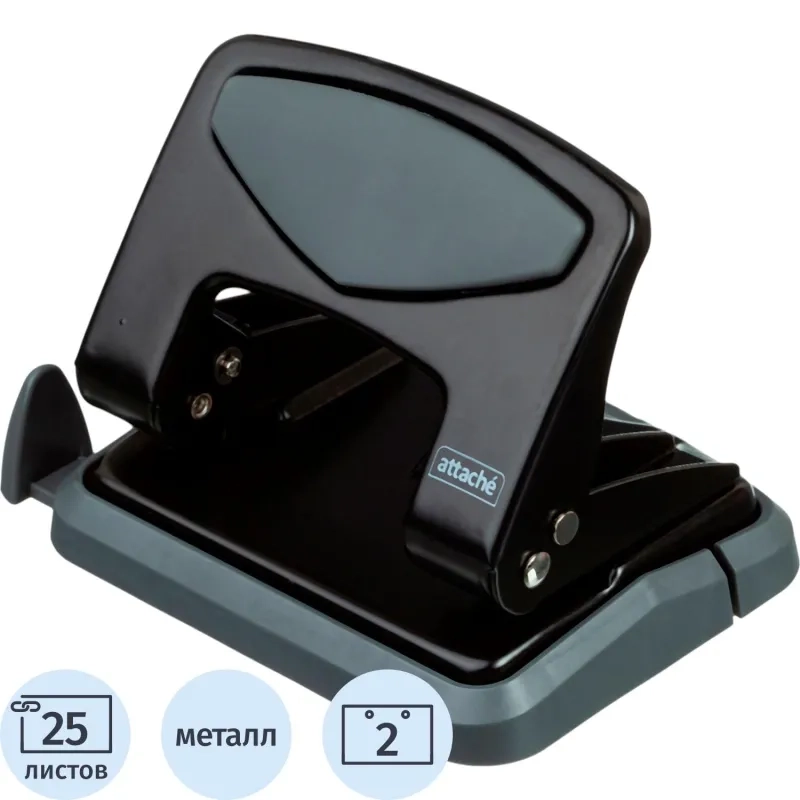 Дырокол Attache до 25 листов, с блокиратором, металлич., чёрный