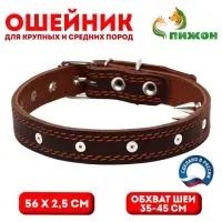Ошейник &laquo;Строгий шип&raquo;, 56&times;2.5 см, ОШ 35-45 см, кожа, коричневый